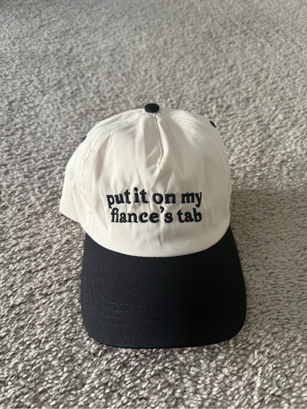 White and Black Embroidered Statement Baseball Cap